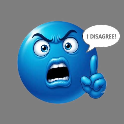 Blue angry emoji with I Disagree speech bubble — argument reaction meme PNG