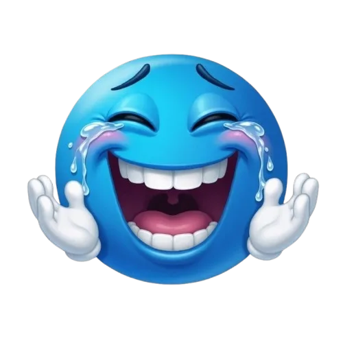 Blue laughing emoji with tears of joy and open mouth — funny reaction meme PNG