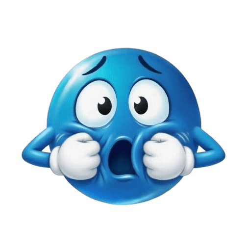 Blue shocked emoji with wide eyes and an open mouth