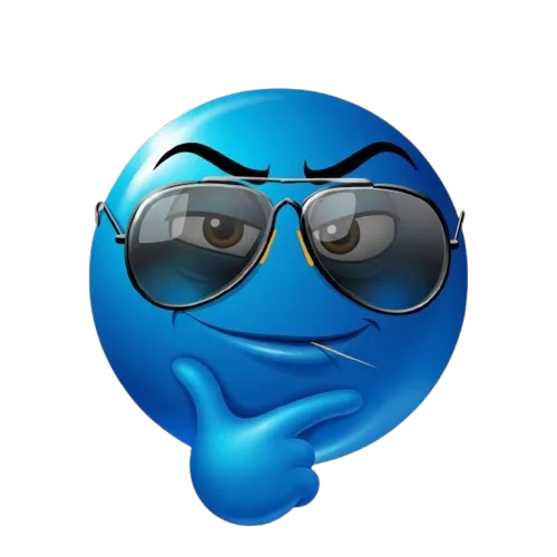 blue sly troll face emoji with sunglasses