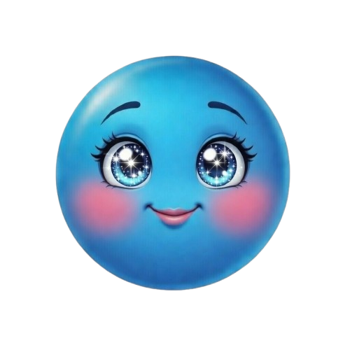 Blue emoji with sparkling starry eyes and rosy cheeks — admiration meme PNG