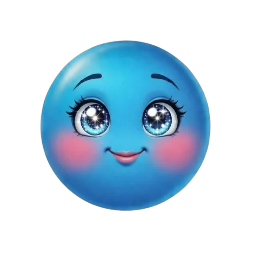 Blue emoji with sparkling starry eyes and rosy cheeks — admiration meme PNG