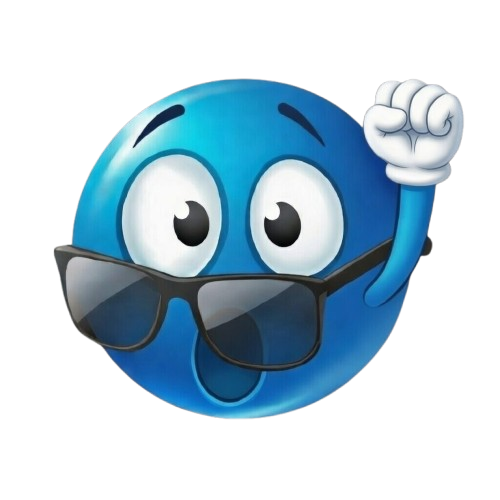 Blue emoji with lowered sunglasses and surprised expression — cool meme PNG