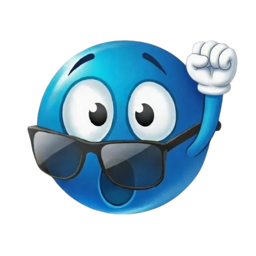 Blue emoji with lowered sunglasses and surprised expression — cool meme PNG