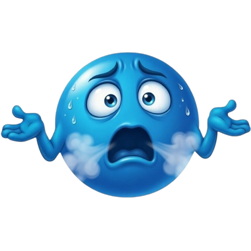 Blue worried emoji with wide eyes raised brows outstretched arms showing distressed panic
