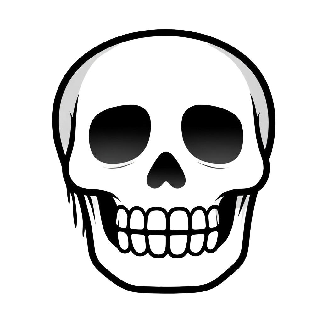 Classic Skull Troll Face Emoji – black and white skull with the iconic grin