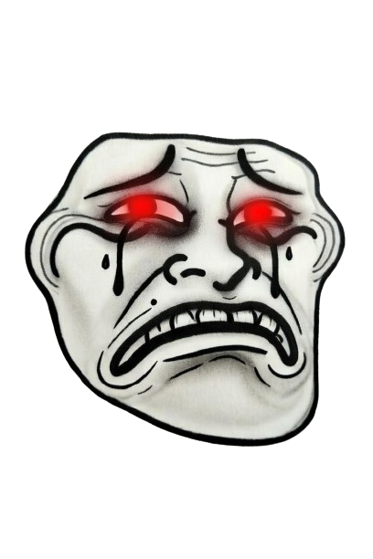 Crying red eyes sad troll face with tears expressing emotional distress and disappointment
