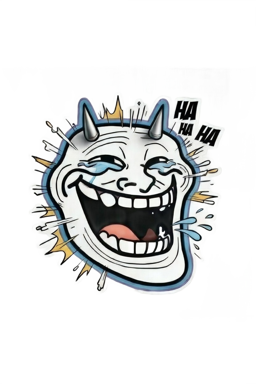Laughing troll face with HA HA HA HA text — funny humor reaction PNG