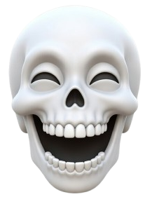 Laughing skull emoji with wide grin and closed eyes — funny meme PNG