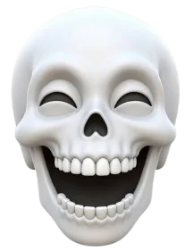 Laughing skull emoji with wide grin and closed eyes — funny meme PNG