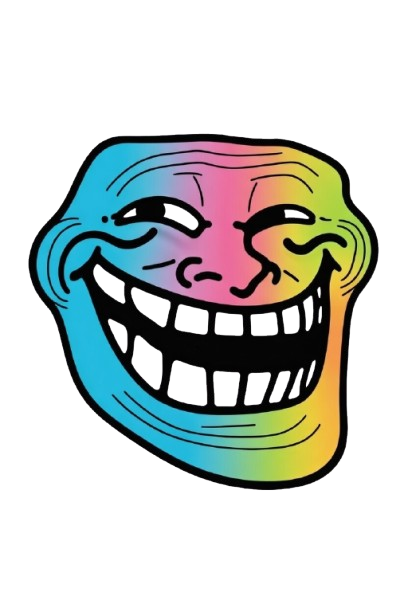 Multicolor Gradient Troll Face Meme – vibrant blue, pink, green, and yellow hues