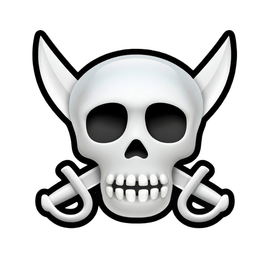 Pirate skull with crossed swords and horn blades — rebellious meme PNG