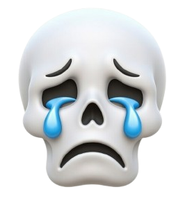 Crying skull with big blue tears and sad expression — emotional meme PNG