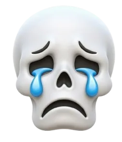 Crying skull with big blue tears and sad expression — emotional meme PNG