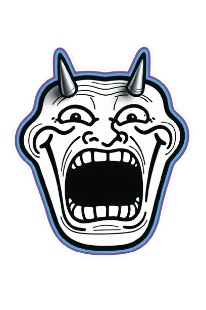 Shocked troll face meme screaming with horns — surprised reaction PNG